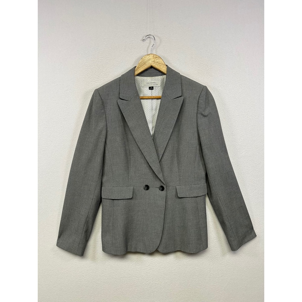 Tahari Arthur S Levine Professional Business Office Womens 8 Grey Blazer Jacket